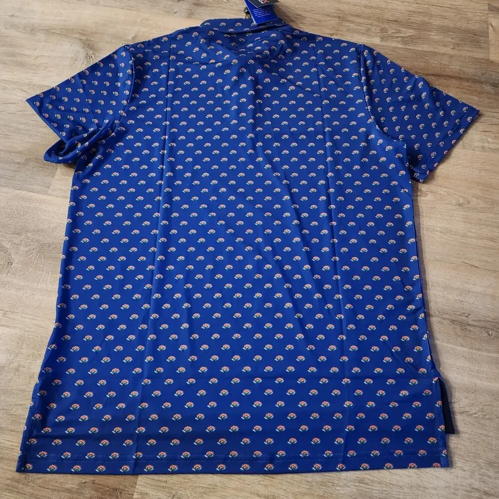RLX Ralph Lauren Performance Golf Blue Polo Shirt Mens Medium NWT Floral Wicking